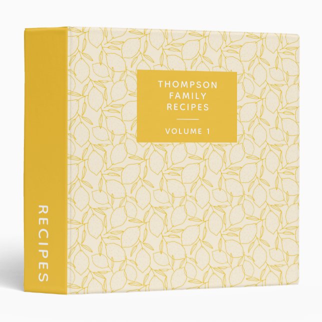 Lemon Fruit Citrus Pattern Custom Family Recipe  3 Ring Binder (Front/Spine)