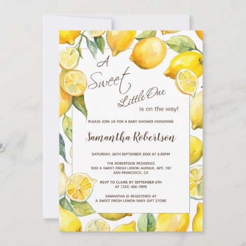 Lemon Fruit Citrus Summer Baby Shower Invitation