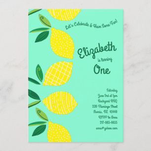 Lemon Fruit Cute Kids 1st Birthday Party Invitation