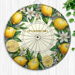 Lemon Fruit Flowers and Leaves Fresh Citrus Yellow Dart Board<br><div class="desc">Bring fresh citrus charm to your game room with this personalized dartboard. Featuring a vibrant wreath of lemon fruits,  blossom and leaves,  and your custom name,  the dartboard makes a stylish addition to the wall.</div>