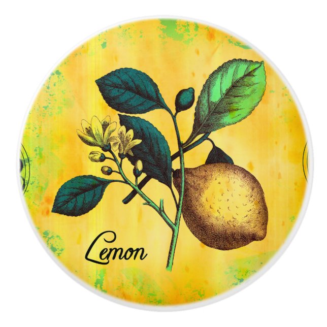 Lemon Fruit Flowers Leaves Vintage Botanical Ceramic Knob (Front)