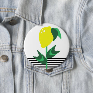 Lemon Fruit Garden Plant Stripes Button