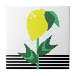 Lemon Fruit Garden Plant Stripes Ceramic Tile