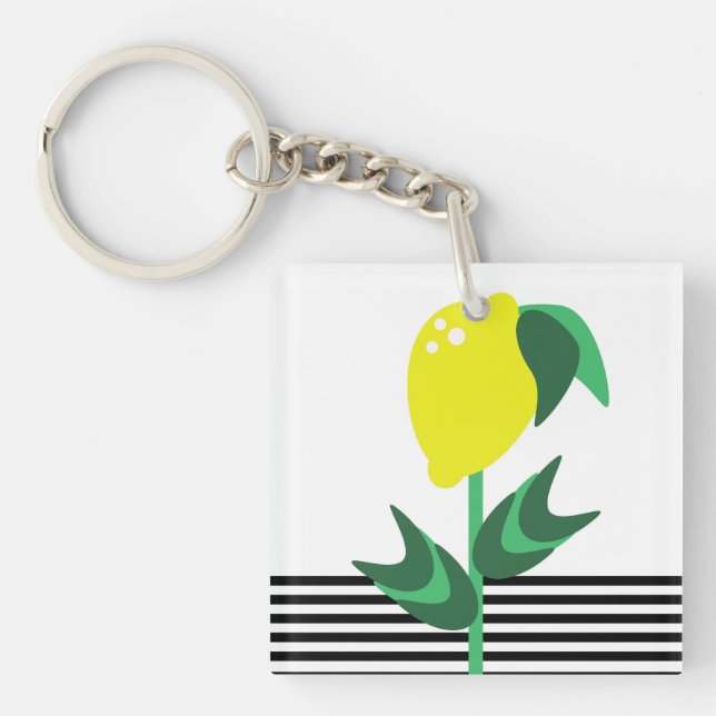 Lemon Fruit Garden Plant Stripes     Keychain (Front)
