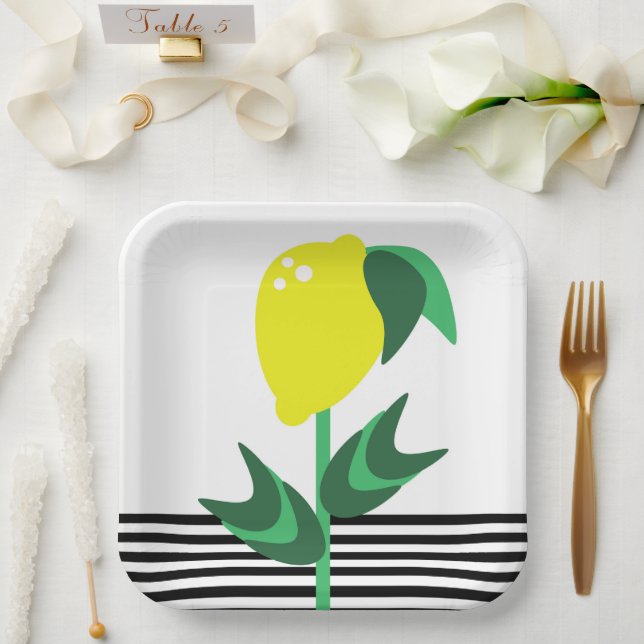 Lemon Fruit Garden Plant Stripes    Napkins Paper Plates (Wedding)
