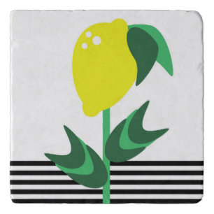 Lemon Fruit Garden Plant Stripes  Stone Coaster