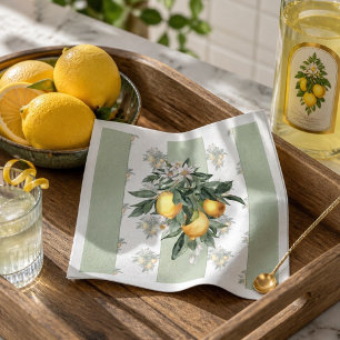 Lemon Fruit   Green & White Striped Napkins