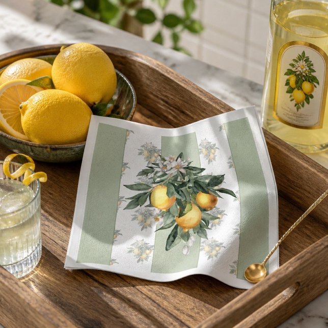 Lemon Fruit | Green & White Striped Napkins (Creator Uploaded)