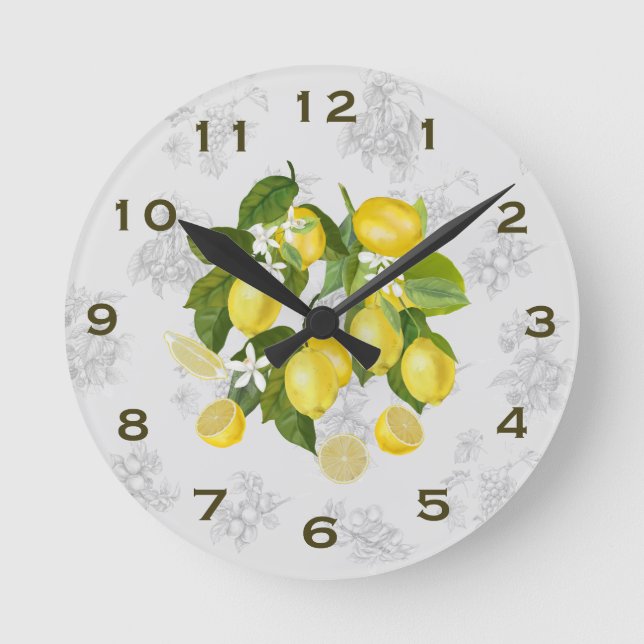 Lemon & Fruit Kitchen Wall Clock Gray  (Front)