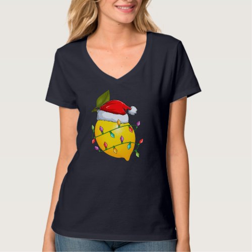 Lemon Fruit Lover Xmas Santa Hat Lemon Christmas T_Shirt