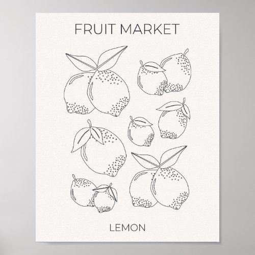 Lemon Fruit Market Minimal Line Poster