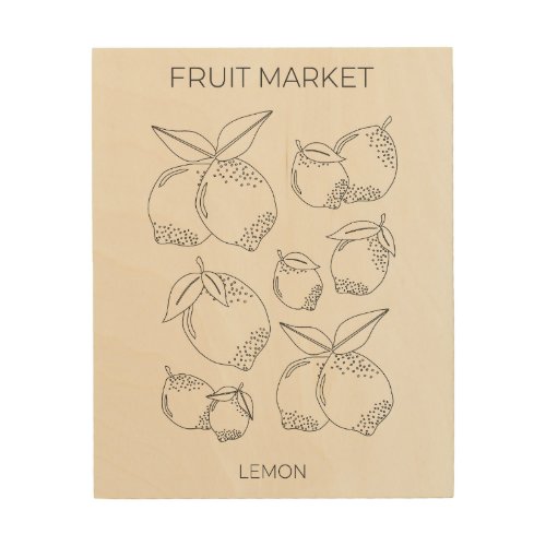 Lemon Fruit Market Minimal Line Wood Wall Art