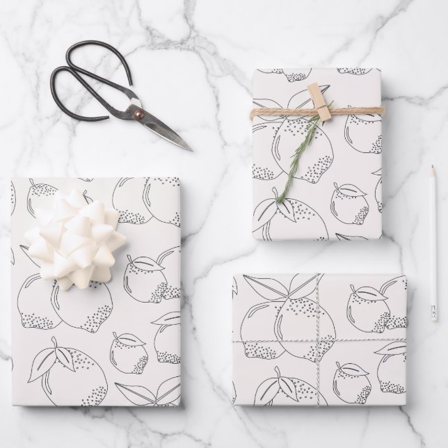 Lemon Fruit Market Minimal Line Wrapping Paper Sheets (Front)