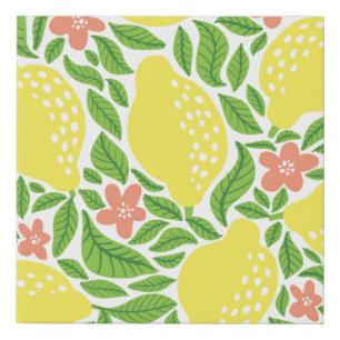 Lemon fruit pattern. Seamless summer citrus patter Faux Canvas Print