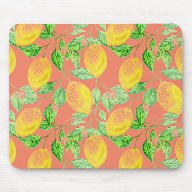 Lemon fruit pattern yellow and peach pink cute mouse pad (Front)