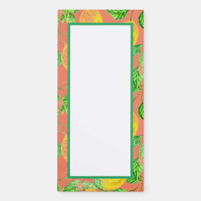 Lemon fruit pattern yellow and peach pink magnetic notepad (Front)