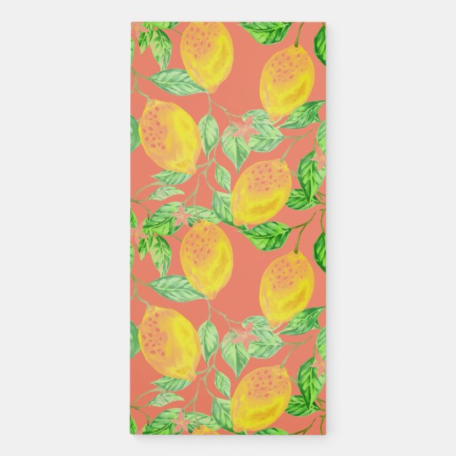 Lemon fruit pattern yellow and peach pink magnetic notepad (Front)