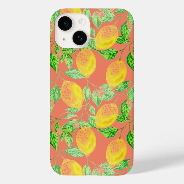 Lemon fruit pattern yellow peach pink Case-Mate iPhone case (Back)