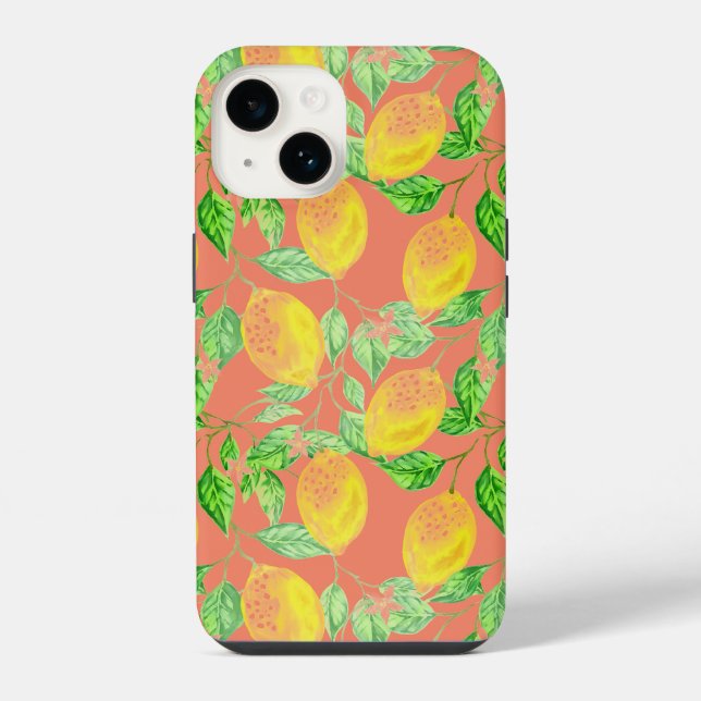 Lemon fruit pattern yellow peach pink iphone case (Back)