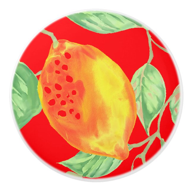 Lemon fruit pattern yellow red green ceramic knob (Front)