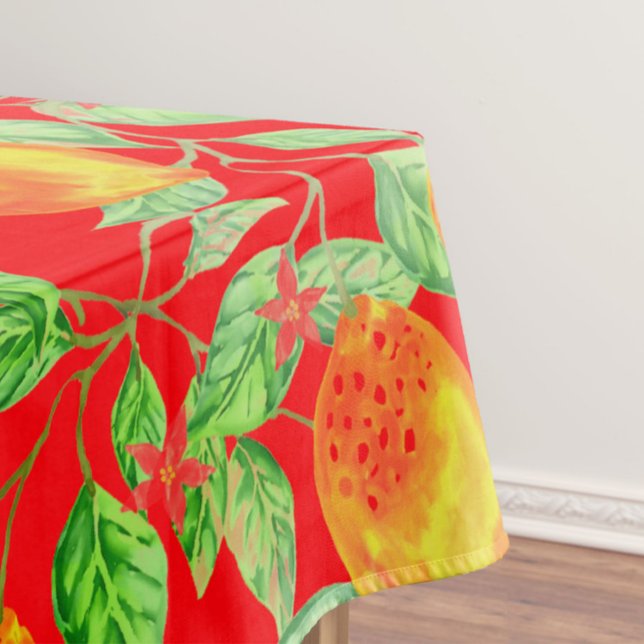 Lemon fruit pattern yellow red vintage tablecloth (Creator Uploaded)