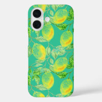 Lemon fruit pattern yellow turquoise green