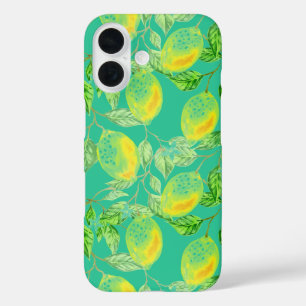 Lemon fruit pattern yellow turquoise green iPhone 16 case