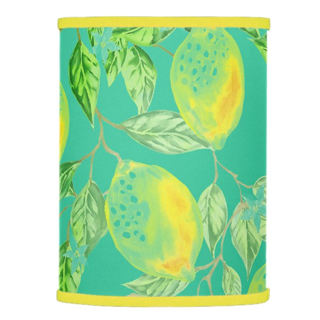 Lemon fruit pattern yellow turquoise green lamp shade (Right)