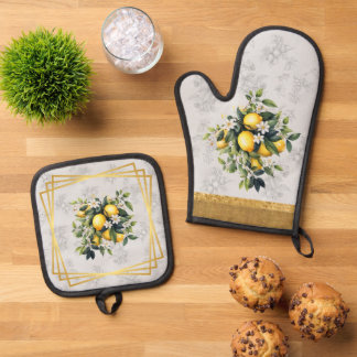 Lemon & Fruit Positano Style Oven Mitt & Pot Holder Set