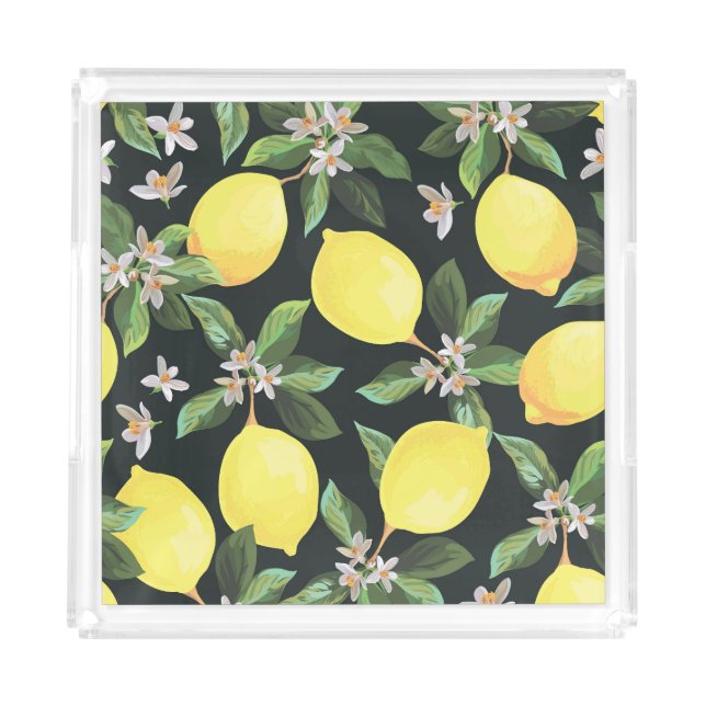 Lemon Fruit: Seamless Pattern Design Acrylic Tray (Front)