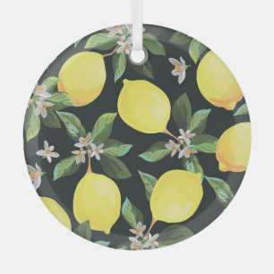Lemon Fruit: Seamless Pattern Design Glass Ornament