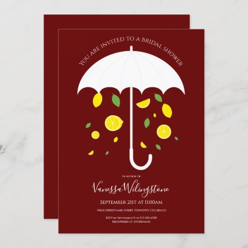 Lemon Fruit Umbrella Burgundy White Bridal Shower Invitation