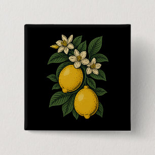 Lemon Fruit Vintage Art Lemon Farm Button