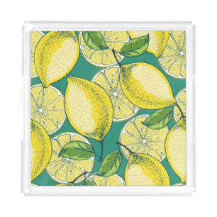 Lemon Fruit Vintage Seamless Illustration Acrylic Tray