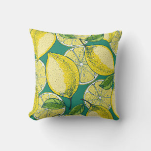 Lemon Fruit Vintage Seamless Illustration Throw Pillow