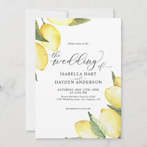 Lemon Fruit Yellow Summer Garden Wedding Invitation