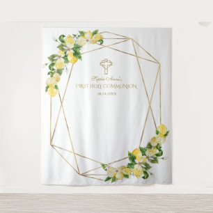Lemon Fruits Gold Frame Holy Communion Backdrop