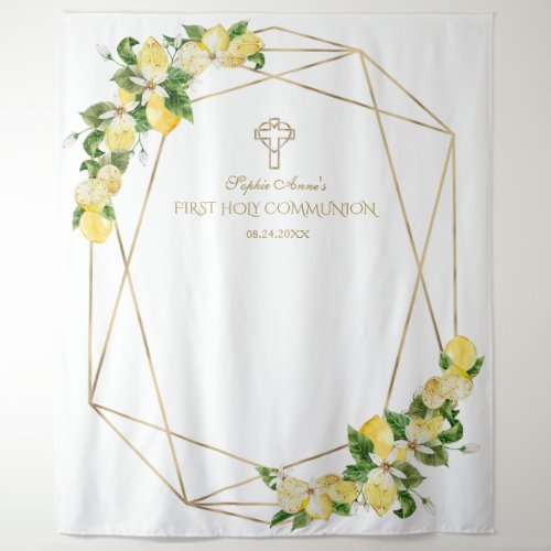 Lemon Fruits Gold Frame Holy Communion Backdrop