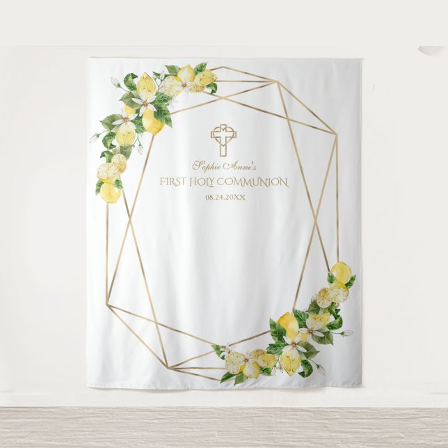 Lemon Fruits Gold Frame Holy Communion Backdrop (Front)