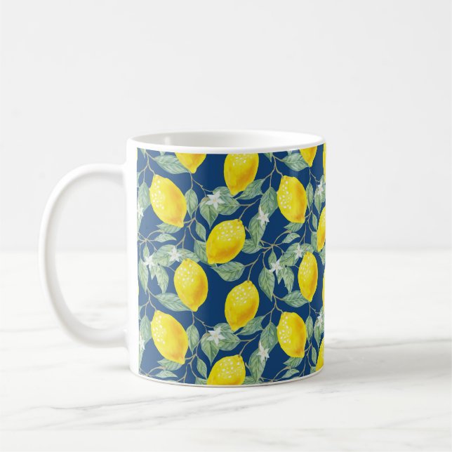 LEMON FRUITS IN COUNTRY BLUE COFFEE MUG (Left)