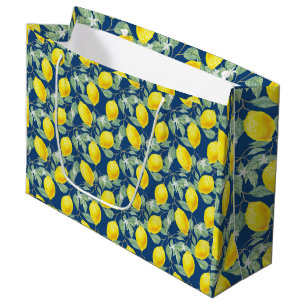 LEMON FRUITS IN COUNTRY BLUE LARGE GIFT BAG