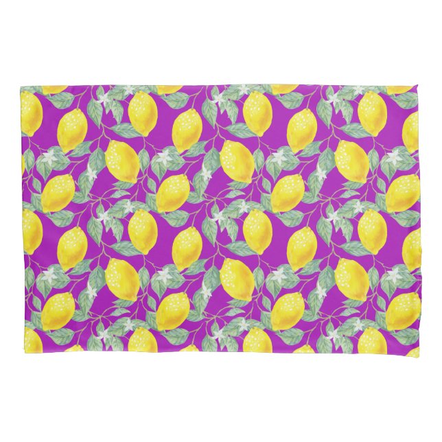 LEMON FRUITS IN PURPLE BACKGROUND PILLOW CASE (Front)