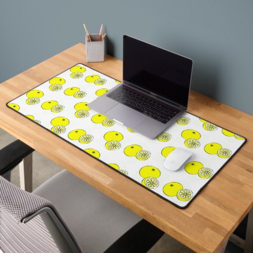 Lemon fruits pattern on white desk mat