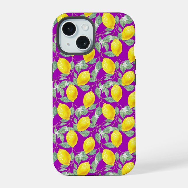 LEMON FRUITS PURPLE BACKGROUND IPHONE CASE (Back)