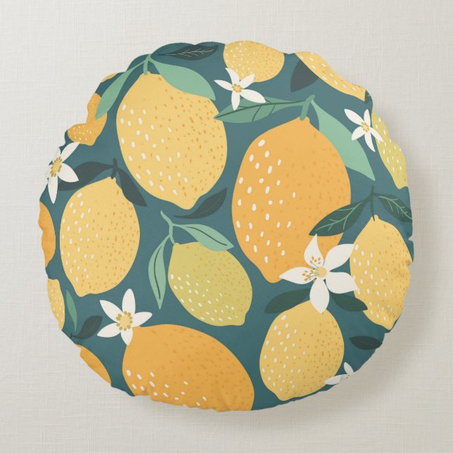 Lemon fruits seamless pattern round pillow (Front)