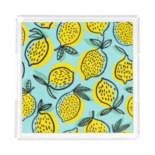 Lemon fruits: summer vintage pattern. acrylic tray