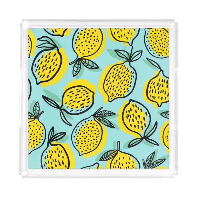 Lemon fruits: summer vintage pattern. acrylic tray (Front)