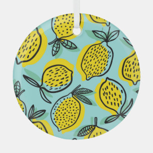 Lemon fruits: summer vintage pattern. glass ornament
