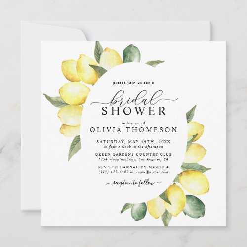 Lemon Fruits Yellow Green Summer Bridal Shower Invitation