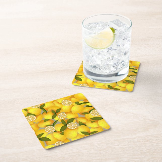 Lemon Full  Square Paper Coaster (Insitu)